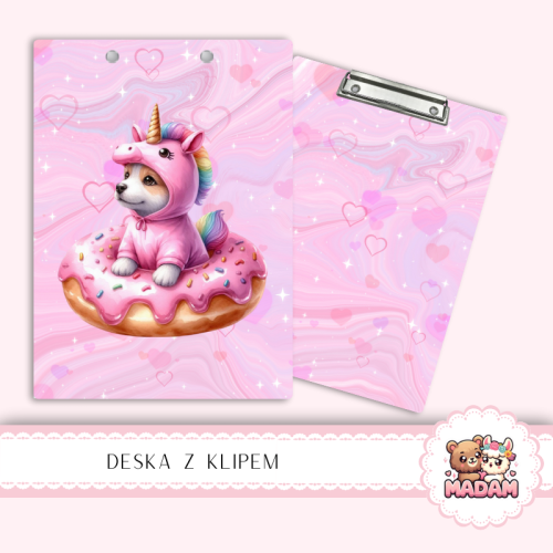 Deska z klipem podkładka A5 Pies Jednorożec Pastelowy Donut MaDam Creative