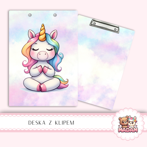 Deska z klipem podkładka A5 Jednorożec Medytujący Pastelowy MaDam Creative