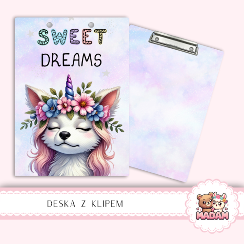 Deska z klipem podkładka A5 Sweet Dreams Piesek z Kwiatami MaDam Creative