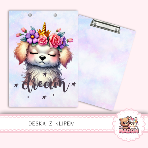 Deska z klipem podkładka A5 Pies Dream Kwiatowa Korona MaDam Creative