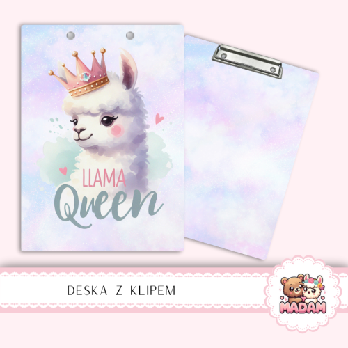 Deska z klipem podkładka A5 Lama Queen Korona Pastelowa MaDam Creative
