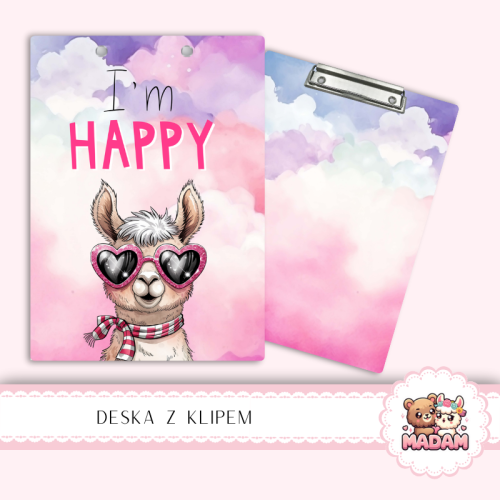 Deska z klipem podkładka A5 Lama I’m Happy Różowy Pastelowy MaDam Creative