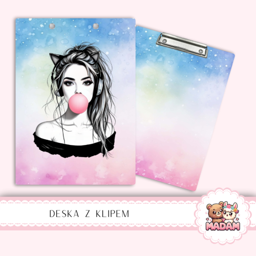 Deska z klipem podkładka A5 Dziewczyna z Gumą Pastelowy Styl MaDam Creative