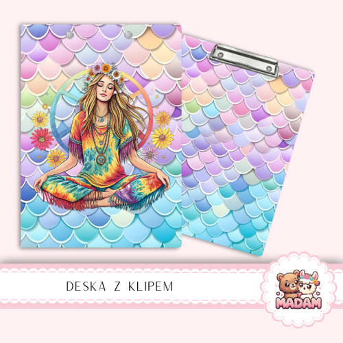 Deska z klipem podkładka A5 Dziewczyna Yoga Mandala Pastelowa MaDam Creative