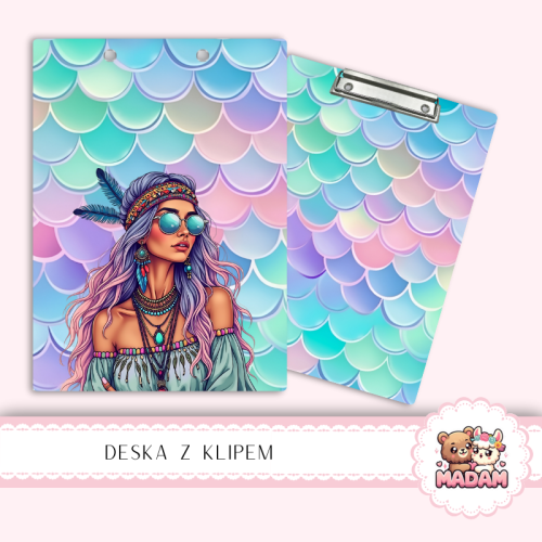 Deska z klipem podkładka A5 Boho Mermaid Dziewczyna w Turkusie MaDam Creative
