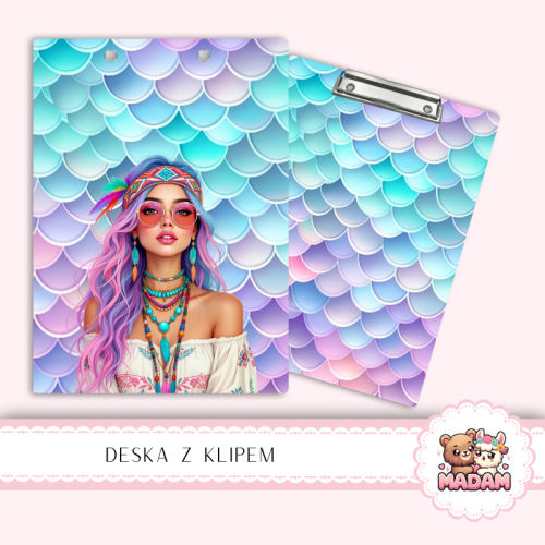 Deska z klipem podkładka A5 Dziewczyna Boho Różowe Włosy MaDam Creative