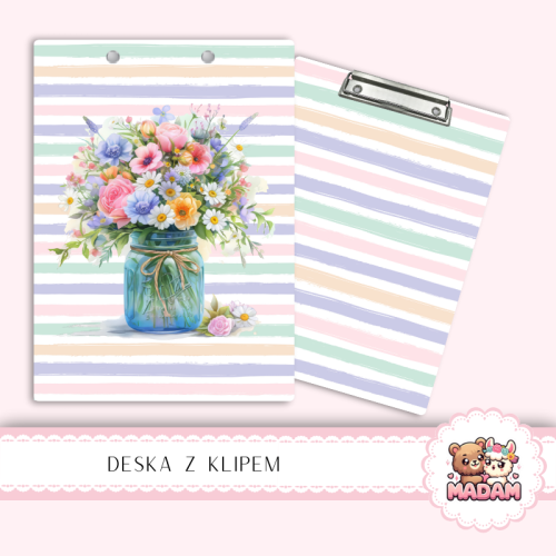 Deska z klipem podkładka A5 Bukiet Kwiatów Pastelowe Paski MaDam Creative