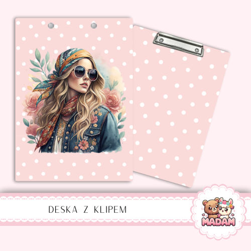 Deska z klipem podkładka A5 Styl Boho Dziewczyna z Kwiatami MaDam Creative