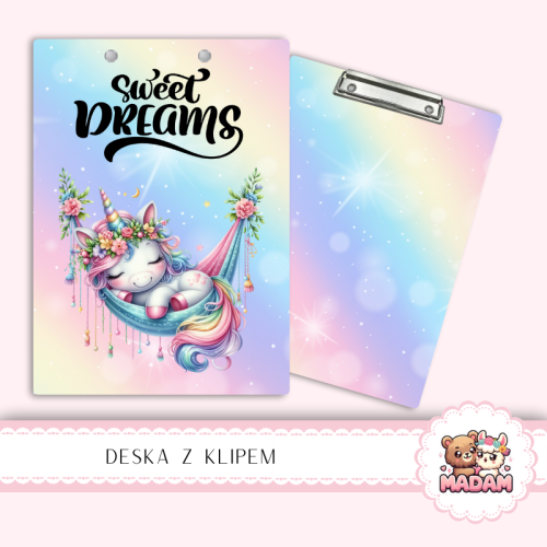 Deska z klipem podkładka A5 Sweet Dreams Jednorożec Tęczowy MaDam Creative