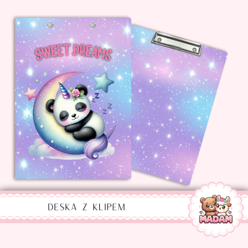Deska z klipem podkładka A5 Sweet Dreams Panda Jednorożec MaDam Creative