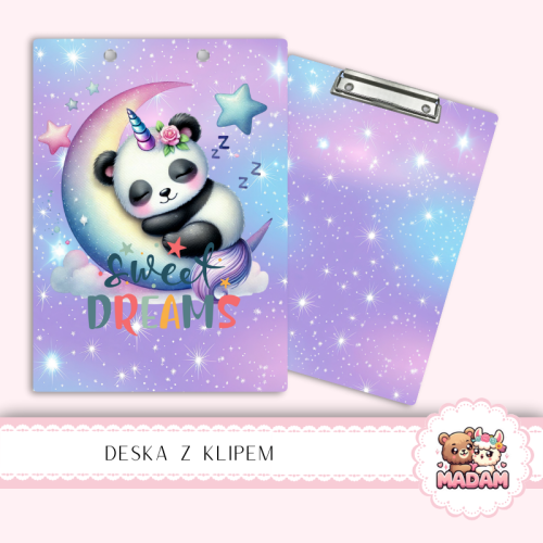 Deska z klipem podkładka A5 Panda Sweet Dreams Księżyc MaDam Creative
