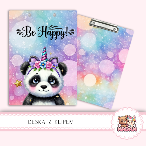 Deska z klipem podkładka A5 Be Happy Panda Jednorożec MaDam Creative