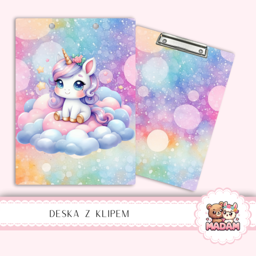 Deska z klipem podkładka A5 Jednorożec na Chmurce Pastelowy MaDam Creative