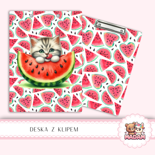 Deska z klipem podkładka A5 Kot z Arbuza Owocowy Pastelowy MaDam Creative
