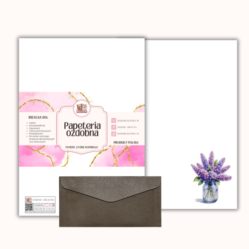 Papeteria ozdobna A4 z kopertami – zestaw Kwiaty Bzu w wazonie  MaDam Creative