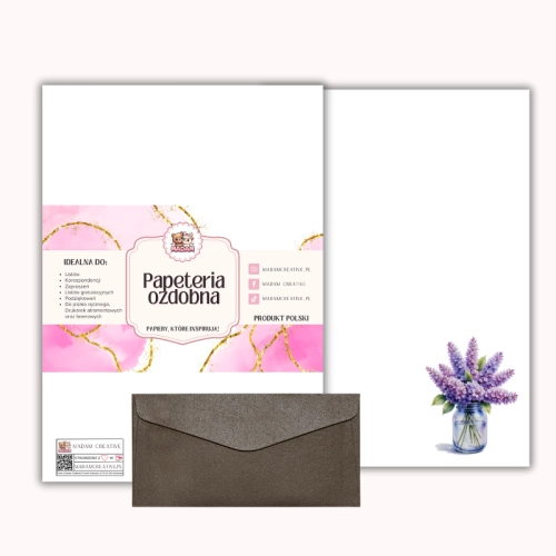 Papeteria ozdobna A4 z kopertami – zestaw Kwiaty Bzu w wazonie  MaDam Creative