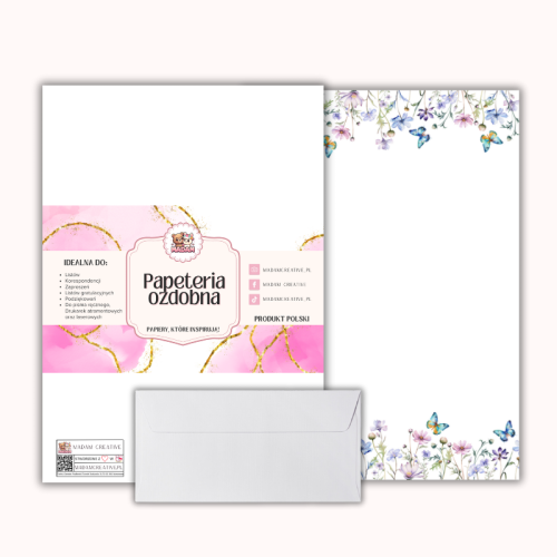 Papeteria ozdobna A4 z kopertami – zestaw  Polne kwiaty i motyle MaDam Creative