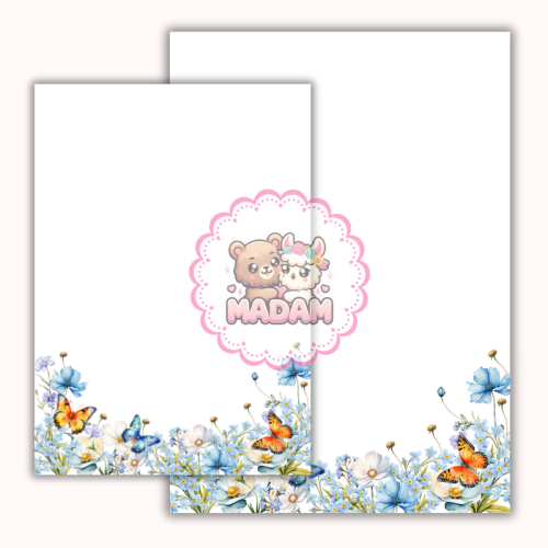 Papeteria ozdobna A4 z kopertami – zestaw Błękitne kwiaty i motyle MaDam Creative