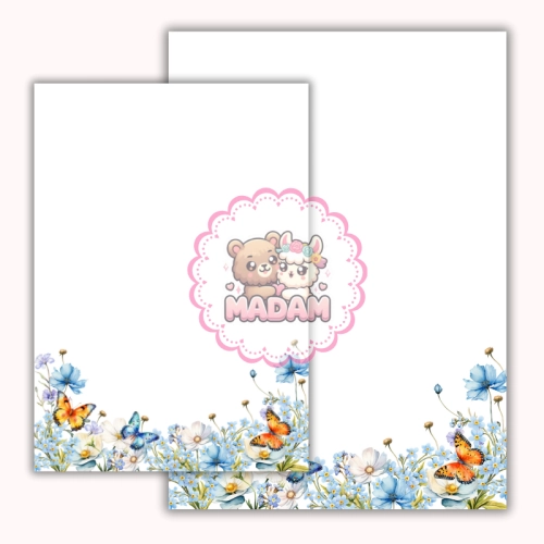 Papeteria ozdobna A4 z kopertami – zestaw Błękitne kwiaty i motyle MaDam Creative