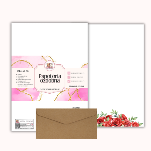 Papeteria ozdobna A4 z kopertami – zestaw Róże w dolnej oprawie MaDam Creative