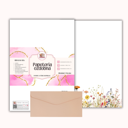 Papeteria ozdobna A4 z kopertami – zestaw Letnia łąka akwarelowa MaDam Creative