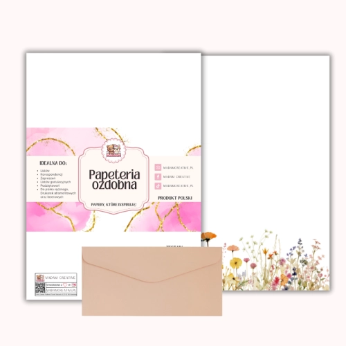 Papeteria ozdobna A4 z kopertami – zestaw Letnia łąka akwarelowa MaDam Creative