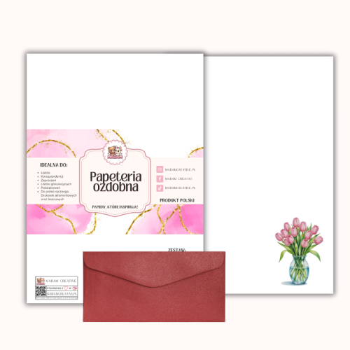 Papeteria ozdobna A4 z kopertami – zestaw Tulipany w wazonie  MaDam Creative