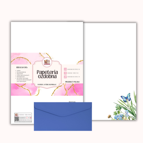 Papeteria ozdobna A4 z kopertami – zestaw Motyl na łące  MaDam Creative