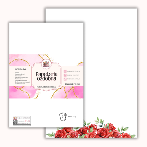 Papeteria ozdobna A4 – papier listowy Róże u dołu strony MaDam Creative