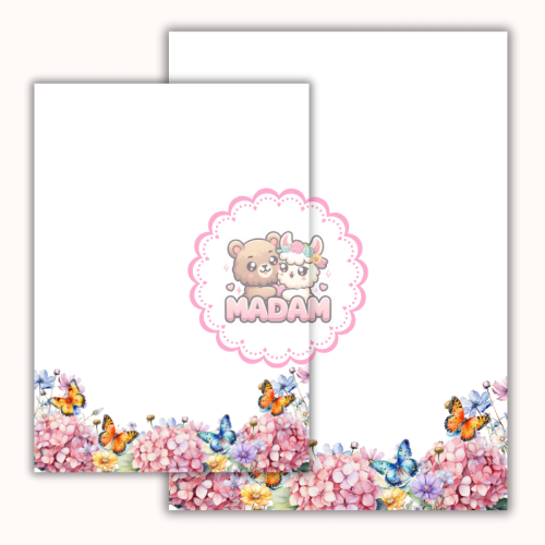 Papeteria ozdobna A4 – papier listowy Różowe hortensje i motyle MaDam Creative