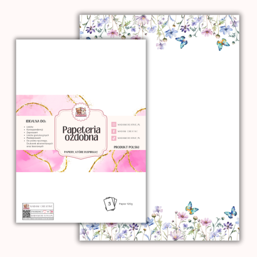 Papeteria ozdobna A4 – papier listowy Polne kwiaty i motyle MaDam Creative