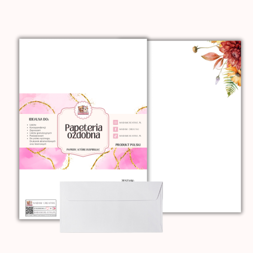 Papeteria ozdobna A4 z kopertami – zestaw Kwiaty w narożniku MaDam Creative