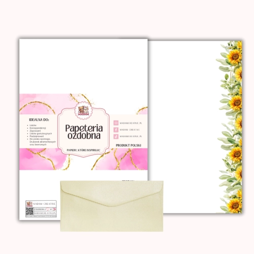 Papeteria ozdobna A4 z kopertami – zestaw Słoneczniki wzdłuż krawędzi MaDam Creative