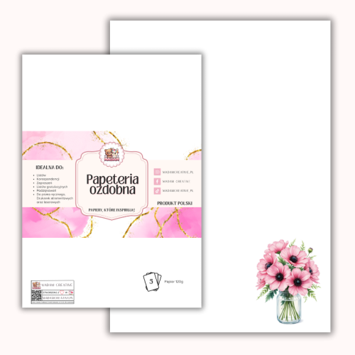 Papeteria ozdobna A4 – papier listowy Różowy bukiet w wazonie MaDam Creative