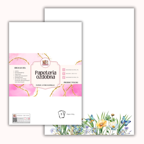 Papeteria ozdobna A4 – papier listowy Letnia łąka z motylami MaDam Creative