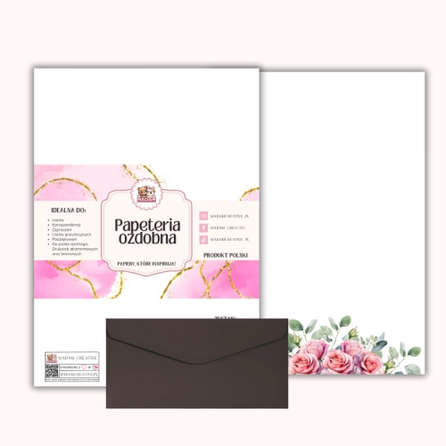 Papeteria ozdobna A4 z kopertami – zestaw Róże w zieleni  MaDam Creative