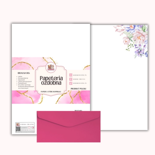 Papeteria ozdobna A4 z kopertami – zestaw Pastelowy narożnik kwiatów  MaDam Creative