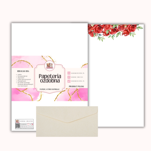 Papeteria ozdobna A4 z kopertami – zestaw Klasyczne czerwone róże MaDam Creative