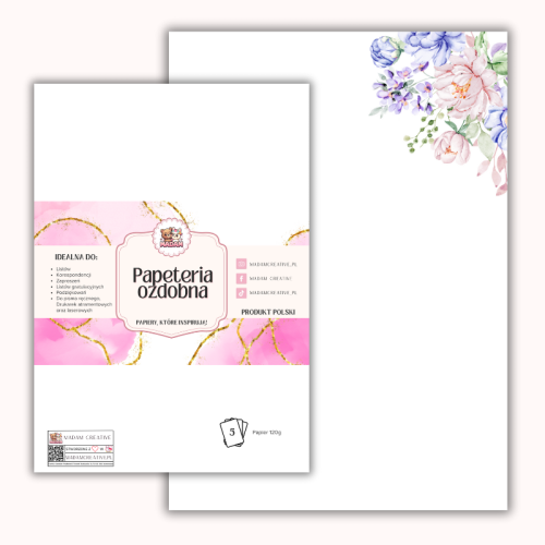 Papeteria ozdobna A4 – papier listowy Pastelowy narożnik kwiatów MaDam Creative
