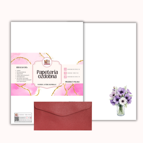 Papeteria ozdobna A4 z kopertami – zestaw Fioletowy bukiet  MaDam Creative