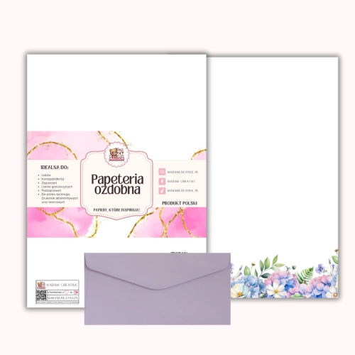 Papeteria ozdobna A4 z kopertami – zestaw Niebieskie hortensje MaDam Creative