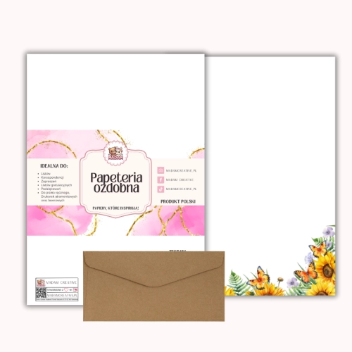 Papeteria ozdobna A4 z kopertami – zestaw Letnie słoneczniki MaDam Creative
