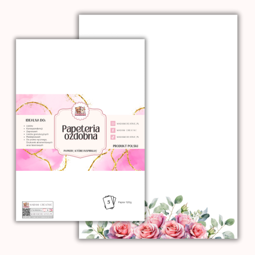 Papeteria ozdobna A4 – papier listowy Róże w zieleni MaDam Creative