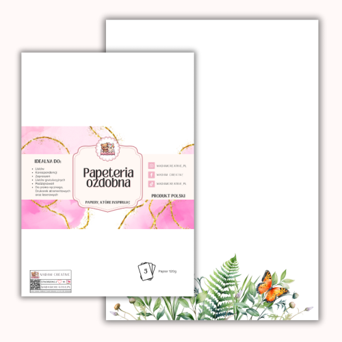 Papeteria ozdobna A4 – papier listowy Motyle w zieleni MaDam Creative