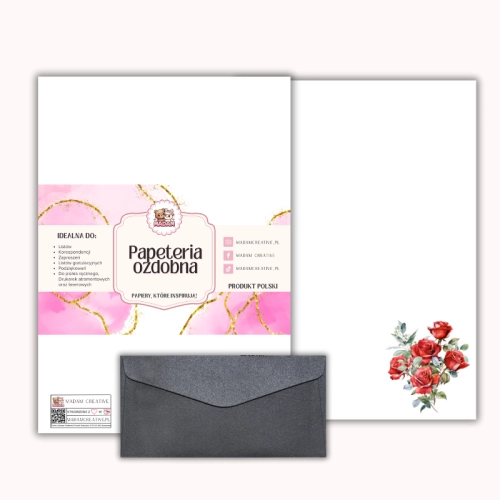 Papeteria ozdobna A4 z kopertami – zestaw Czerwone róże   MaDam Creative