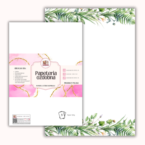 Papeteria ozdobna A4 – papier listowy Zielona botaniczna rama MaDam Creative
