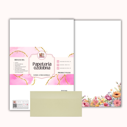 Papeteria ozdobna A4 z kopertami – zestaw Pastelowy ogród MaDam Creative
