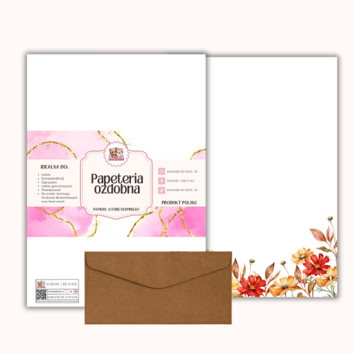 Papeteria ozdobna A4 z kopertami – zestaw Jesienne kwiaty MaDam Creative