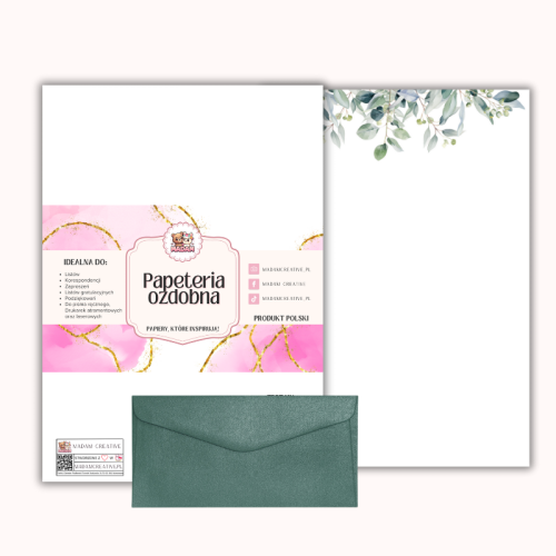 Papeteria ozdobna A4 z kopertami – zestaw Zielone gałązki MaDam Creative