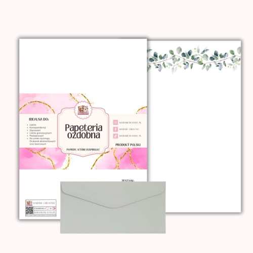 Papeteria ozdobna A4 z kopertami – zestaw Eukaliptusowy wianek MaDam Creative